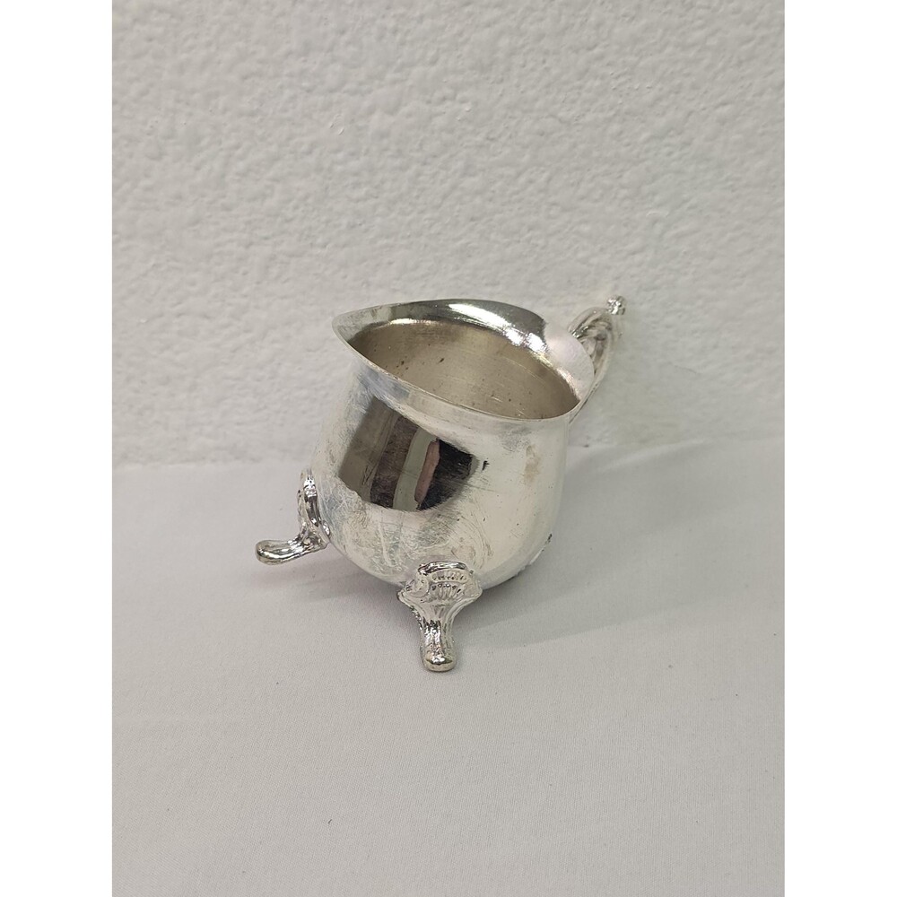 Vintage damaged silver-plated creamer pitched footed miniature ornate 2 pourer - Picture 2 of 9